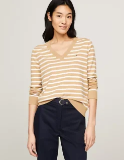 Tommy Hilfiger Kaikki Paidat|Neulepuserot>Naisten Paita, CO JERSEY STITCH V-NK SWEATER