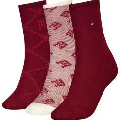 Tommy Hilfiger Kaikki Asusteet|Sukat>Naisten Sukat, WOMEN SOCK MONOGRAM GIFT BOX 3PK Punainen Kuosi