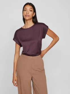 Vila Topit|Kaikki Paidat>lyhythihainen toppi, VIELLETTE S/S SATIN TOP