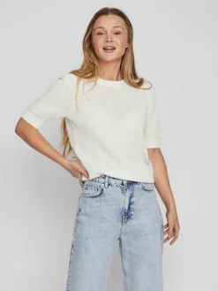 Vila Neulepuserot|Kaikki Neuleet>naisten neulepusero, VIDALO O-NECK S/S KNIT TOP