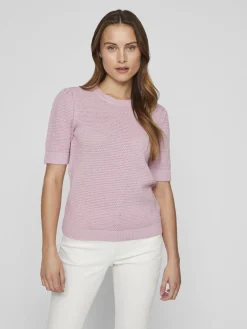 Vila Neulepuserot|Kaikki Neuleet>naisten neulepusero, VIDALO O-NECK S/S KNIT TOP