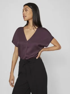 Vila T-Paidat|Kaikki Paidat>naisten satiinitoppi, VIELLETTE V-NECK S/S SATIN TOP