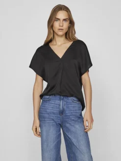 Vila T-Paidat|Kaikki Paidat>naisten satiinitoppi, VIELLETTE V-NECK S/S SATIN TOP