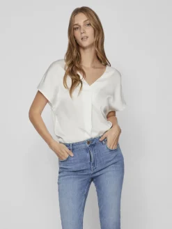 Vila T-Paidat|Kaikki Paidat>naisten satiinitoppi, VIELLETTE V-NECK S/S SATIN TOP