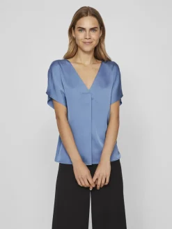 Vila T-Paidat|Kaikki Paidat>naisten satiinitoppi, VIELLETTE V-NECK S/S SATIN TOP