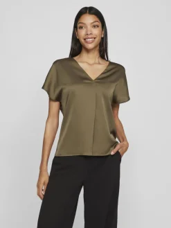 Vila Kaikki Paidat|Topit>naisten satiinitoppi, VIELLETTE V-NECK S/S SATIN TOP